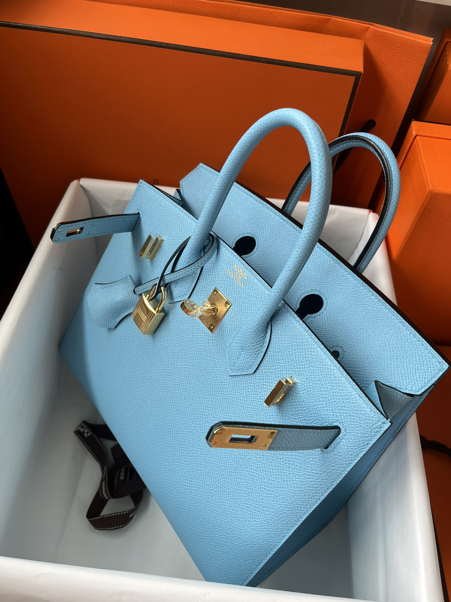 에르메스 버킨백25 라이트블루 금장 앱송